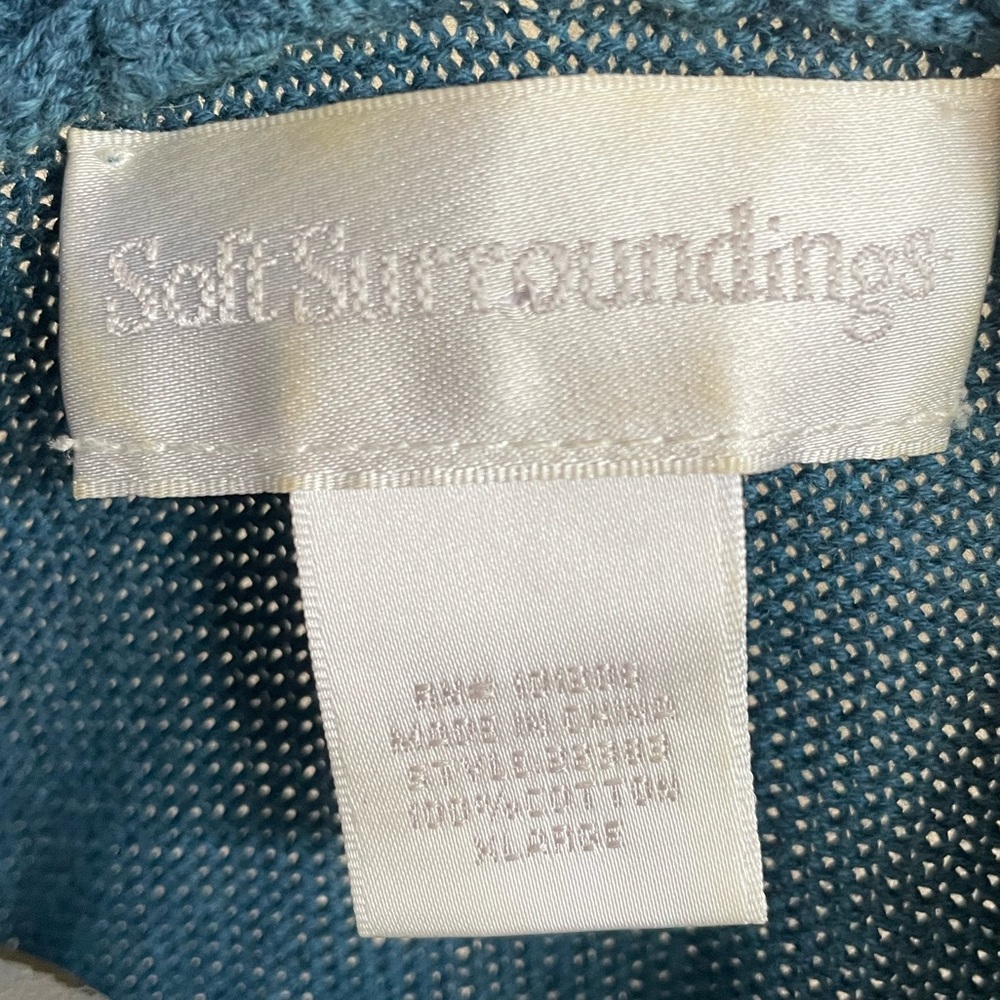 Soft Surroundings Ruffle Trim Open Front 100% Cotton Cardigan Blue Size XL - Picture 5 of 5